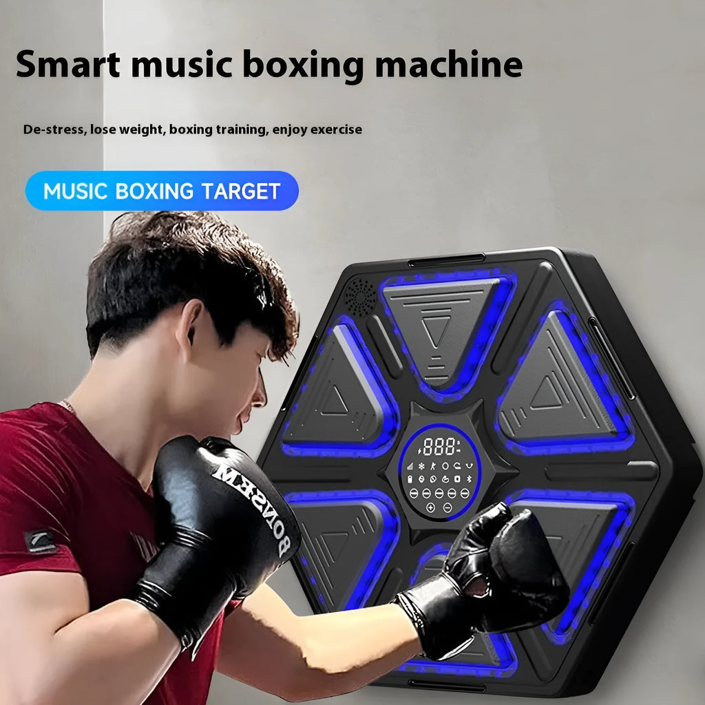 Electronic boxing wall target with LED display and musical feedback system for home training