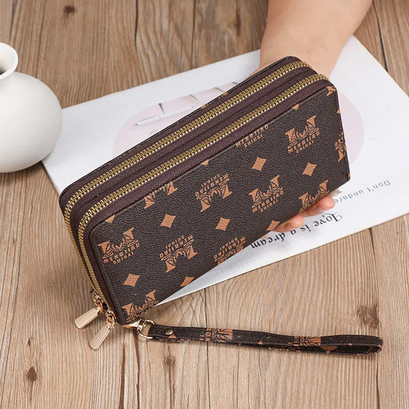 European retro style PU leather wallet clutch with mobile phone bag and coin purse compartments in black colour