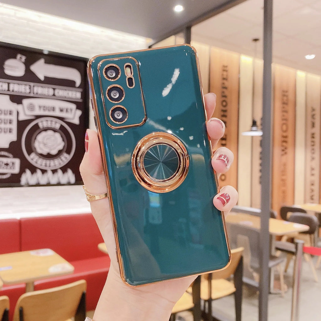 Huawei magnetic car mount phone case with TPU back cover and integrated electroplated ring bracket