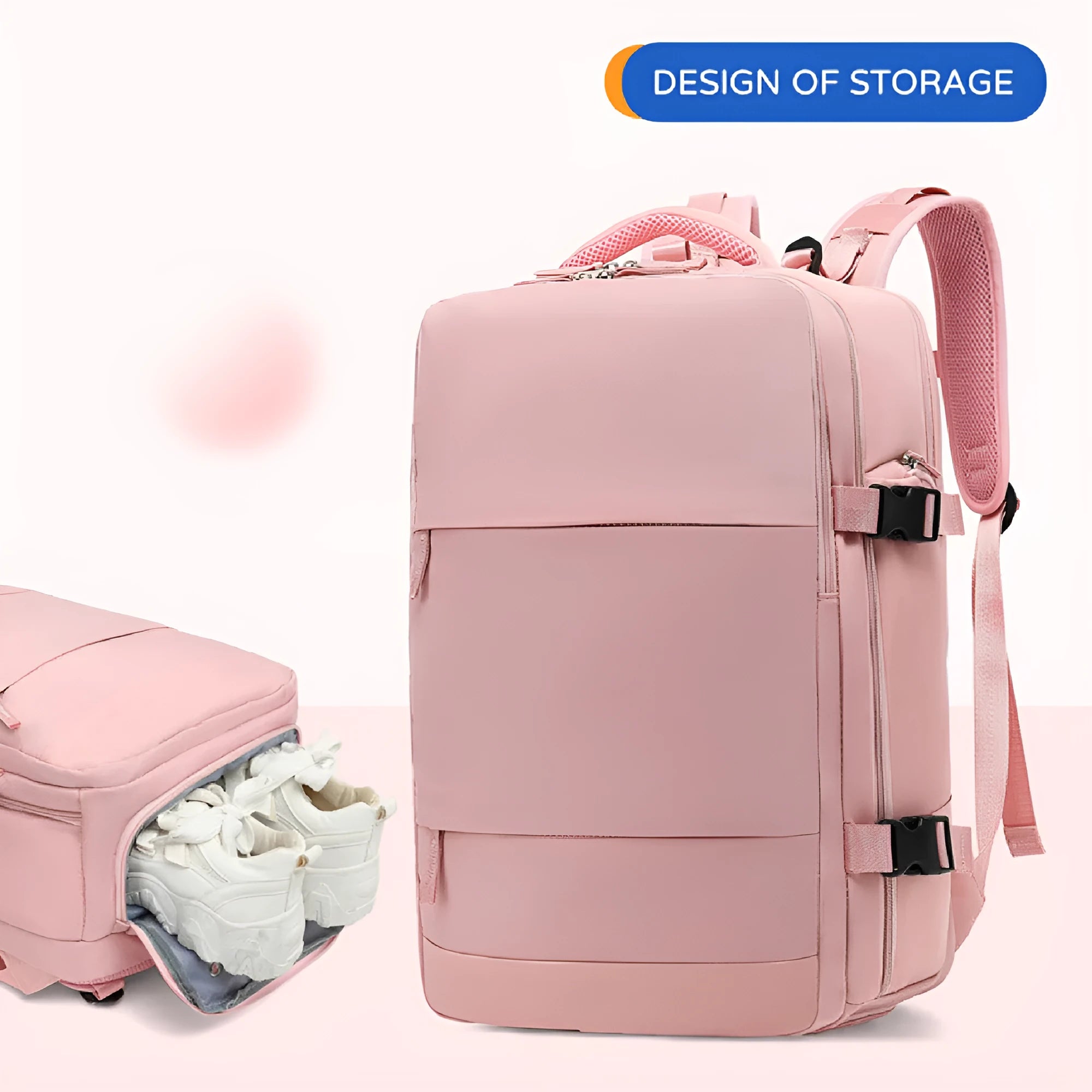 Large waterproof mummy backpack in nylon material shown in a choice of colours including black, mint green, and pink.