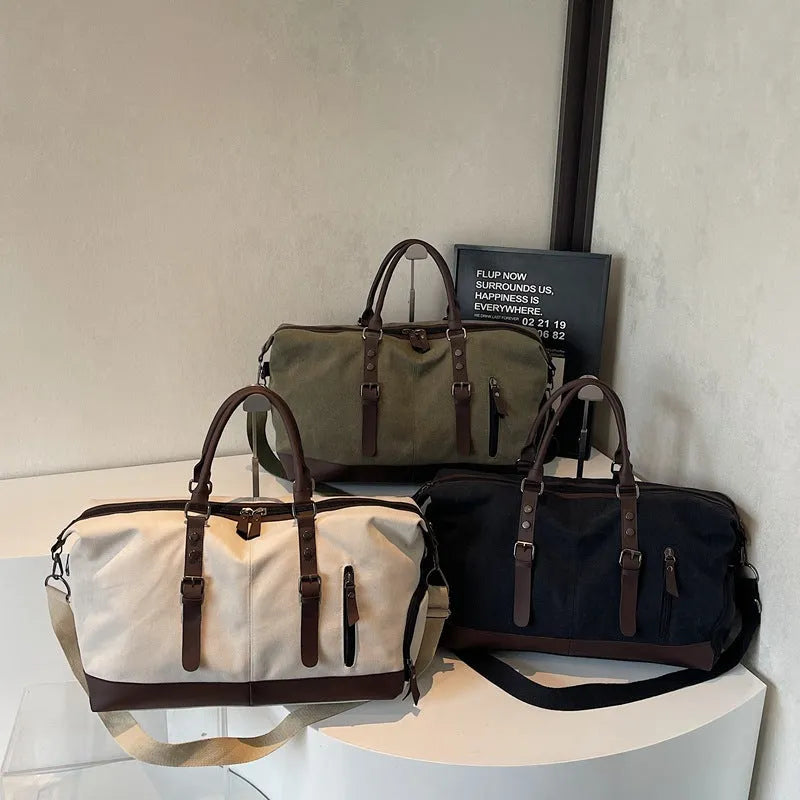 Canvas dry wet separation gym bag in black beige or green, 20-35L travel holdall with 16cm handle