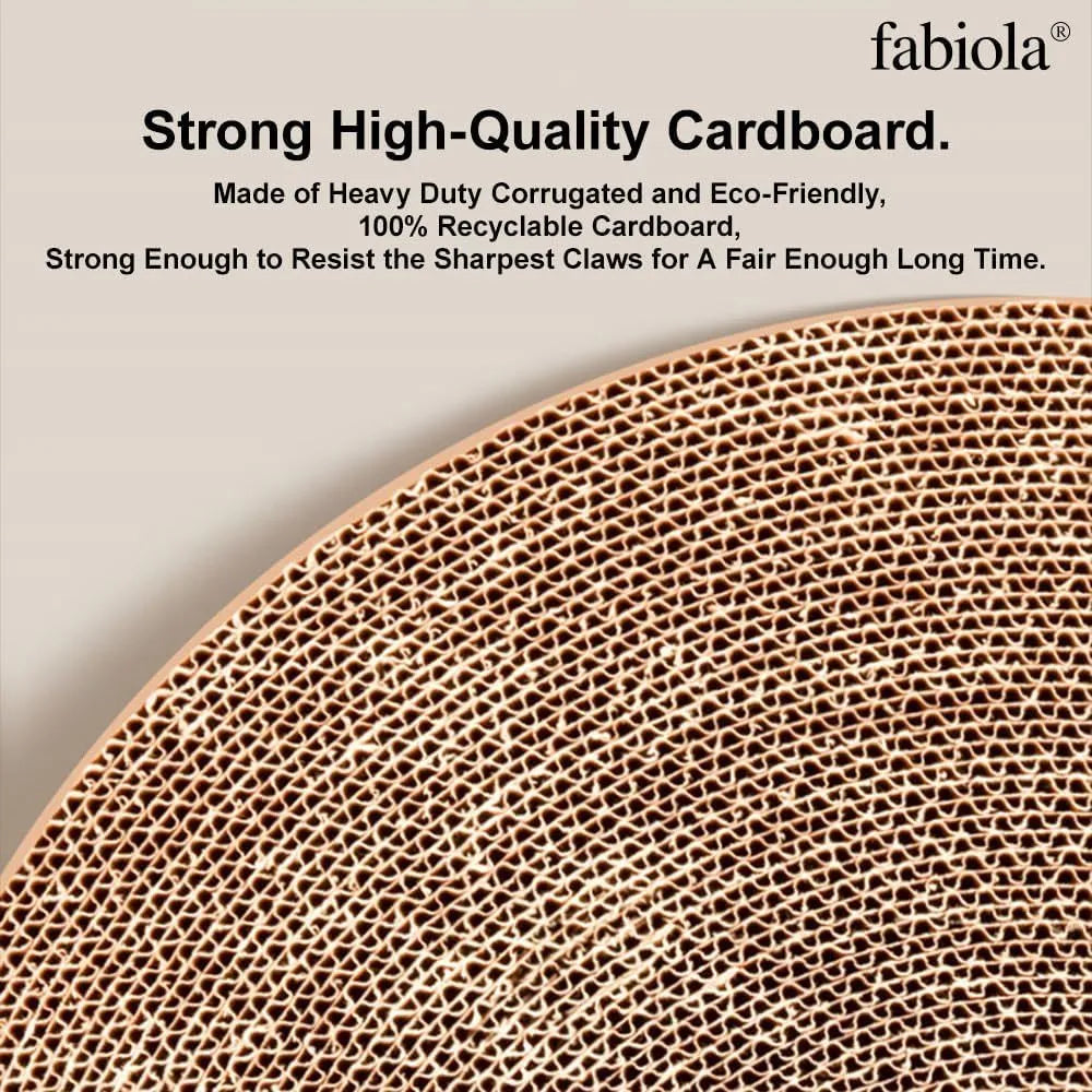 Large circular cat scratching board with moving ball toys measuring 45cm diameter