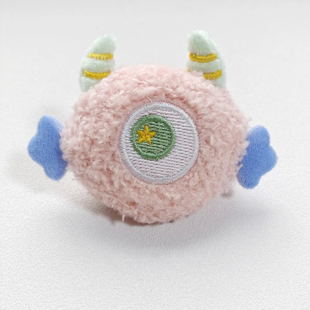 Cartoon-shaped plush dog chew toy with big eyes in multiple colour options