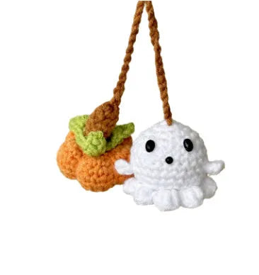 Hand-woven plush automobile hanging ornament with cartoon design for car interior decoration