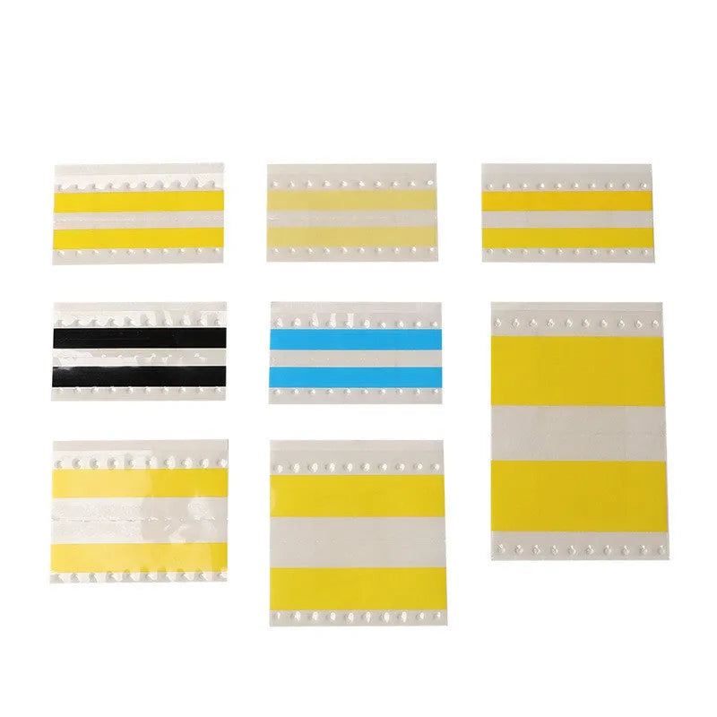 Reels of yellow, black, blue, and beige SMT double-sided splicing tape in various widths.
