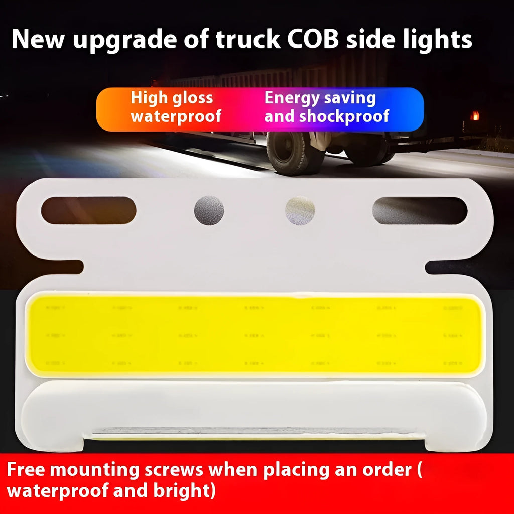 Waterproof aluminium COB LED light for truck side and ground tyre illumination in red, yellow, green, blue, or white.