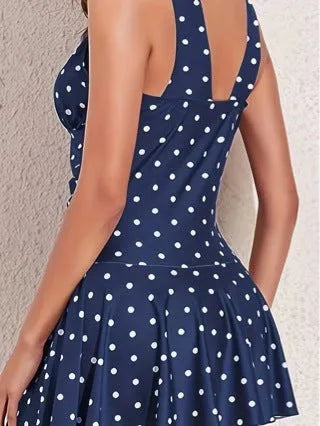 Blue polka dot print plus size women's bikini swimsuit with briefs style shorts