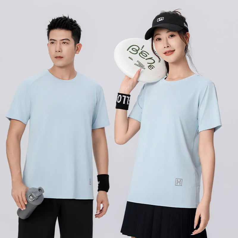 Ice silk quick-drying round neck slim fit top in black, grey, hole blue, light blue, navy blue or white, sizes S to 5XL
