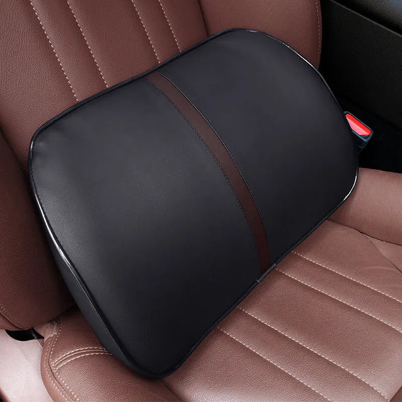 Memory foam car headrest with leather exterior in solid colour options