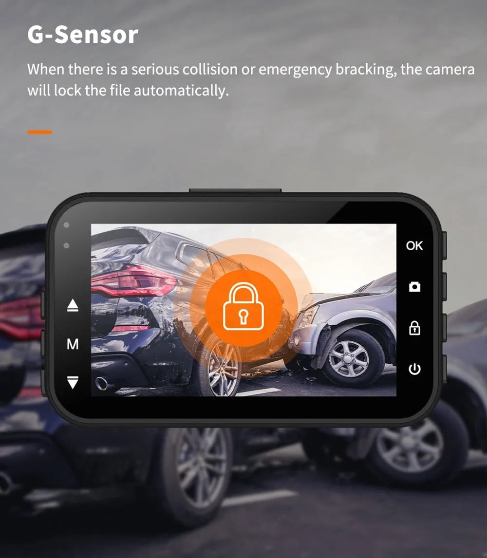 ThiEYE front and rear car dash cam system with 3-inch screen shown on a windscreen