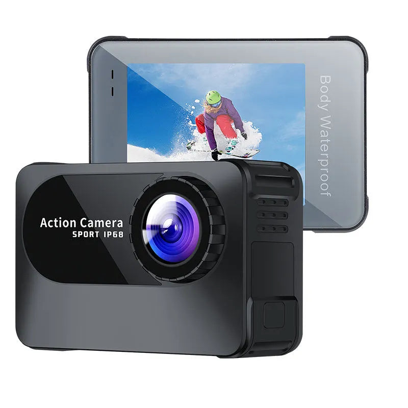 Black outdoor sports camera tachograph with touch screen showing 170° angle