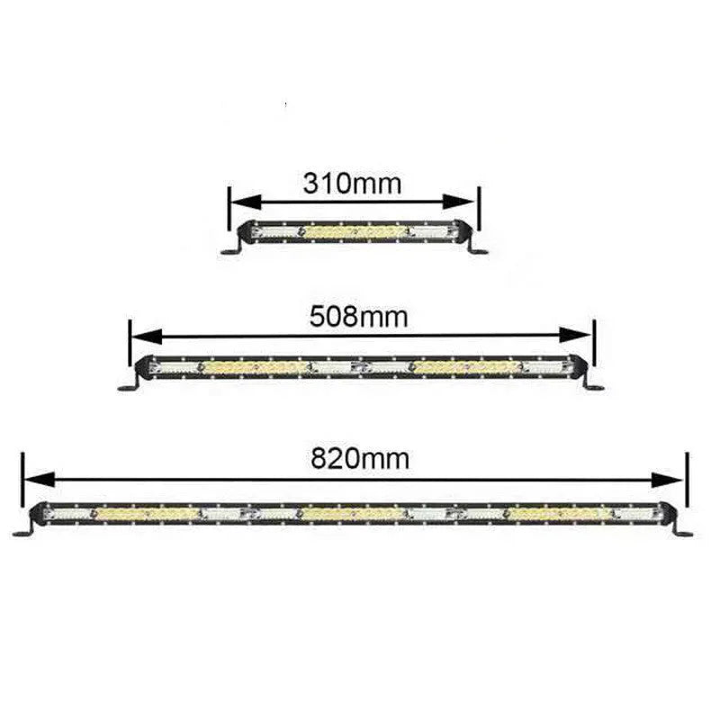 Ultra-thin white aluminium LED light bar for vehicle roof mounting, shown in 10, 20 and 30 inch sizes.