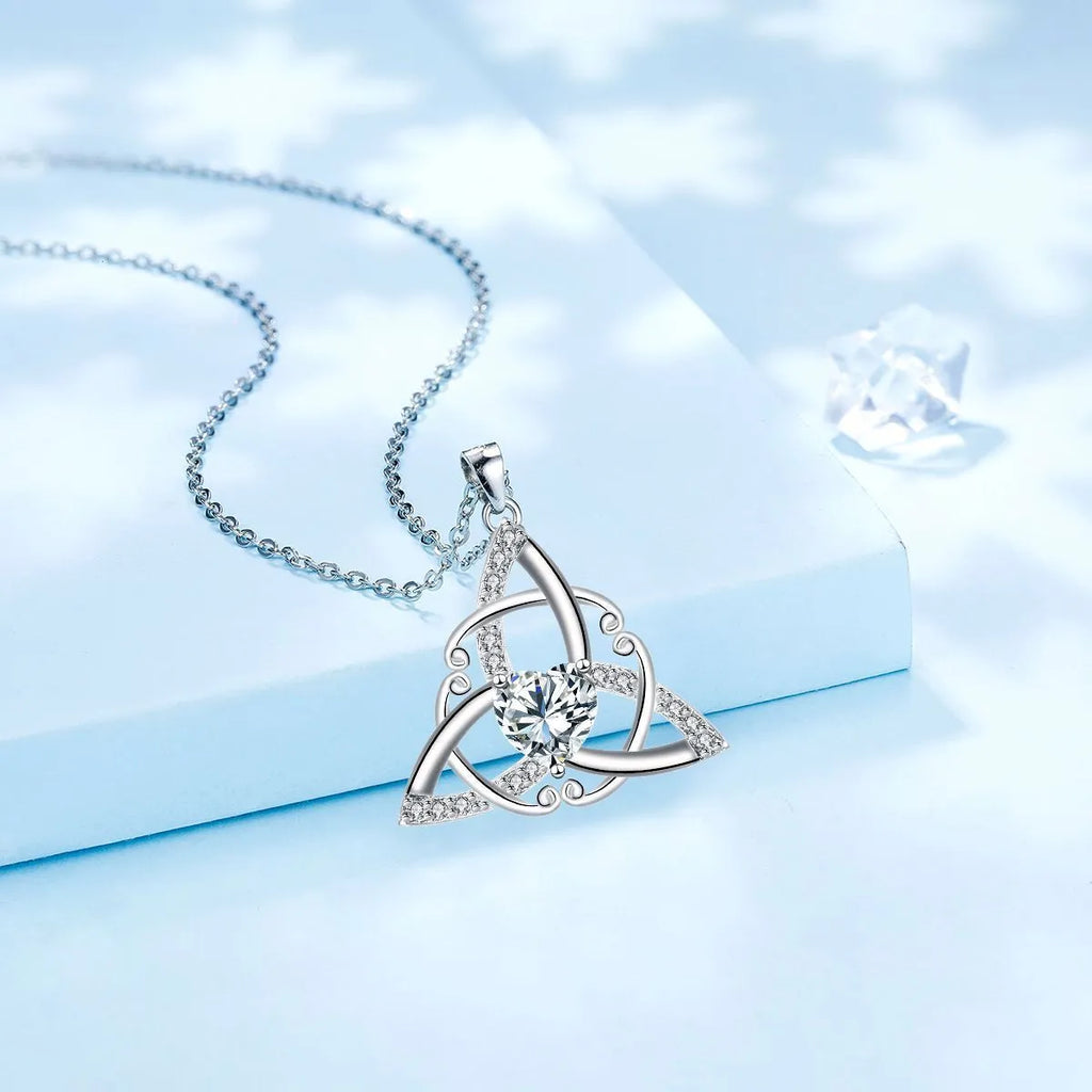 Geometric Celtic knot women's necklace in electroplated copper showing colour options