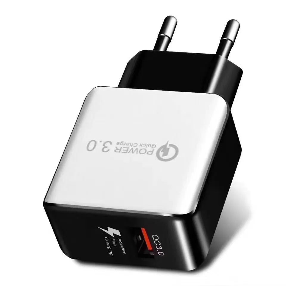 QC30 5V3A USB charger head with bare metal finish, black American standard plug, single USB port