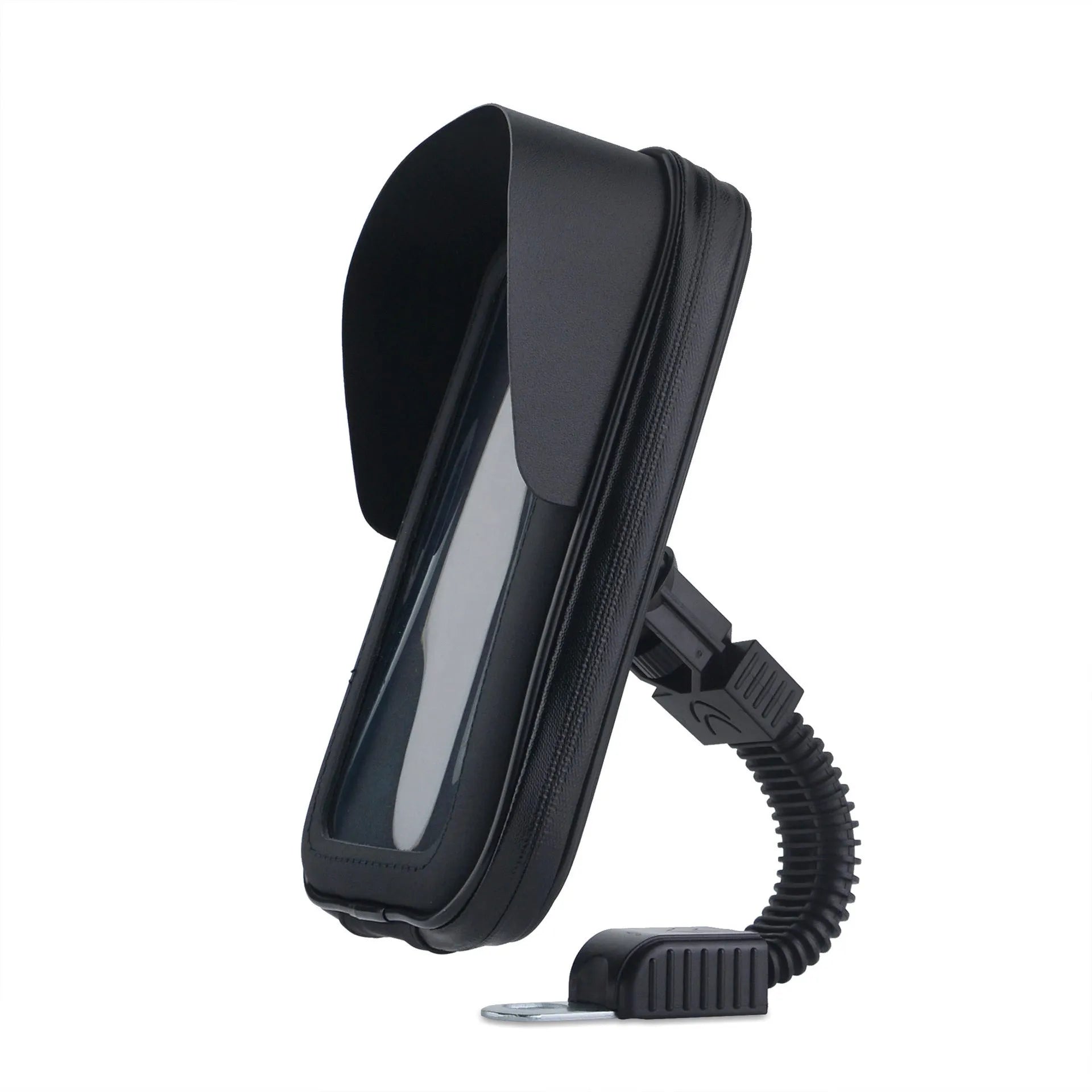 XL waterproof PU leather bicycle phone bag mounted on handlebars, showing sun visor and DFA colour options.