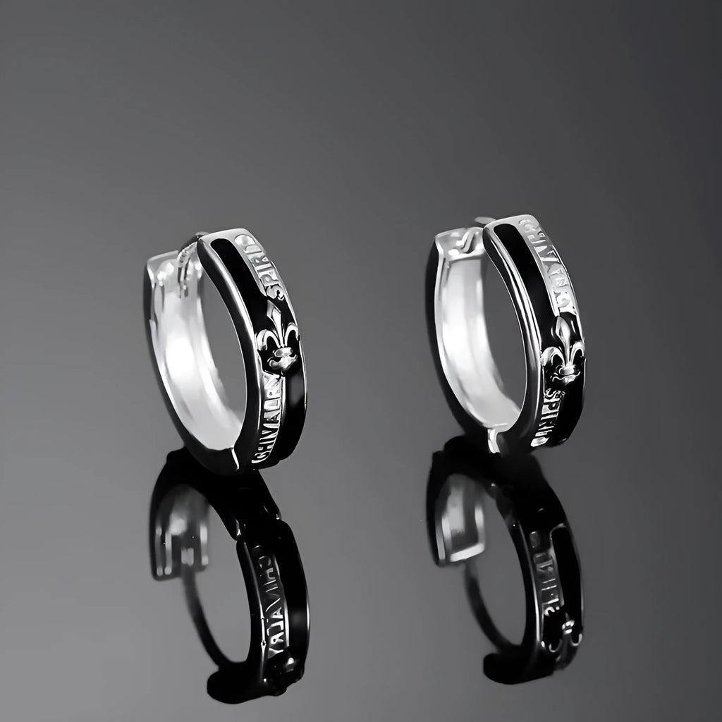 Black hip hop knight ear clip earrings for men, copper geometric ellipse pair in X189-A