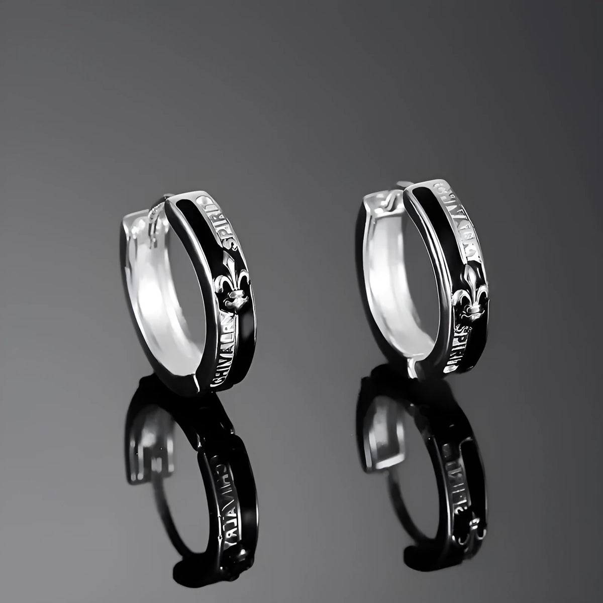 Black hip hop knight ear clip earrings for men, copper geometric ellipse pair in X189-A