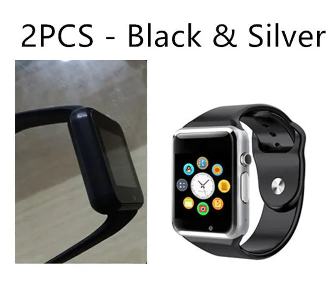 A1 Smart Watch with 1.54-inch screen on wrist, showing Android interface, available in multiple colours.