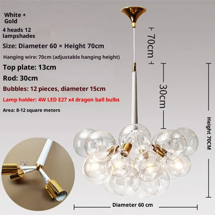 Nordic creative glass chandelier for children's room warm light 220V black gold 4 arm
