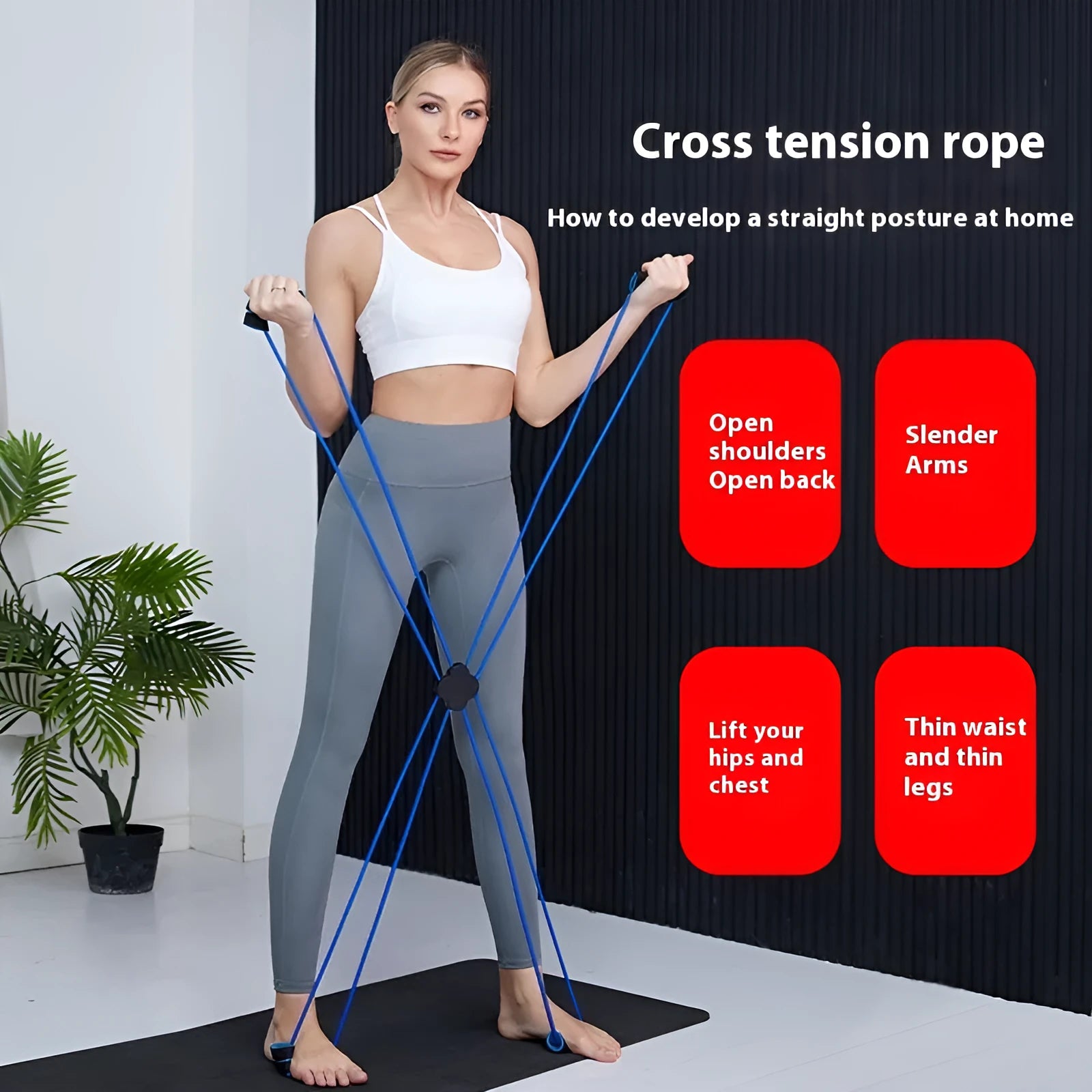 Blue and red eight character fitness puller for shoulder and upper body exercises