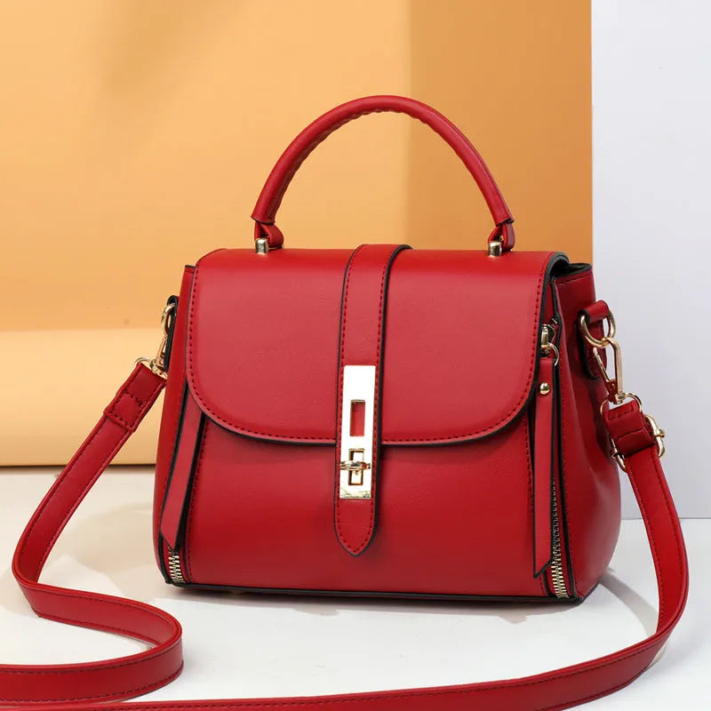 Square vertical women's soft PU leather messenger bag in black, blue, green, or red