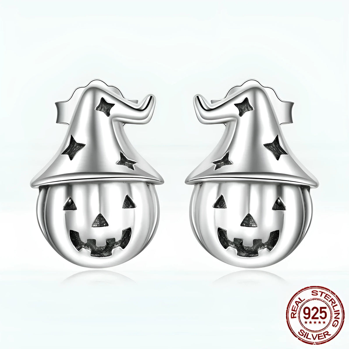 Wansheng pumpkin S925 sterling silver stud earrings, geometric horror element design, BSE537, 1x0.7cm, one pair
