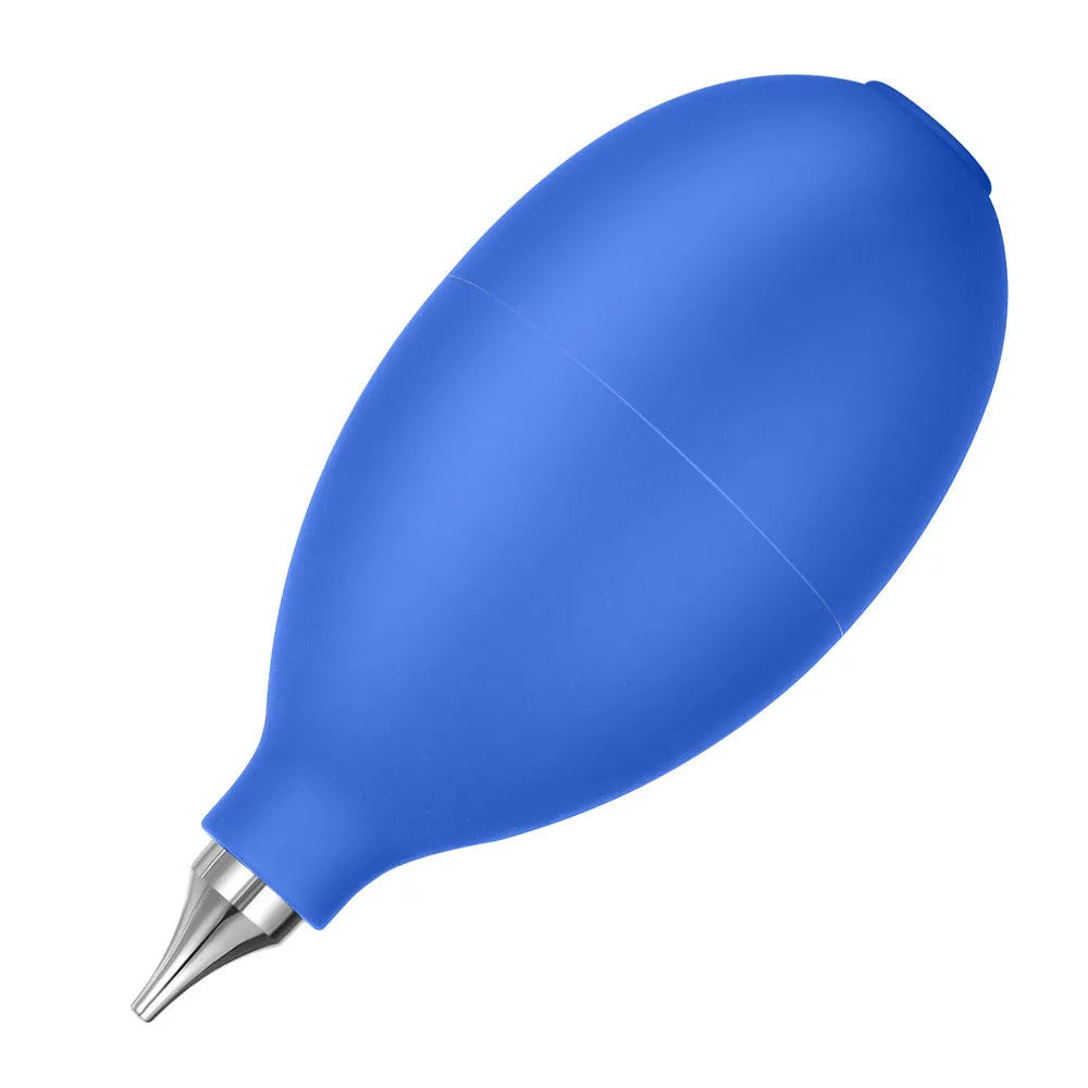 Blue and black rubber dust removal ball for cleaning cameras and mobile phones.