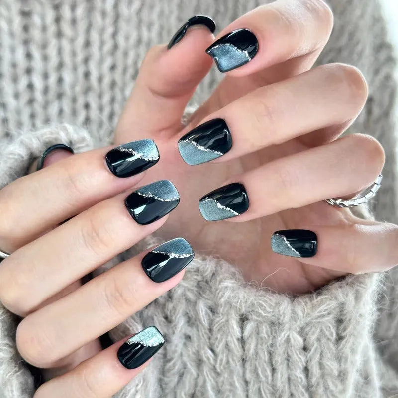 Square shaped acrylic false nails set with nail glue for DIY manicure