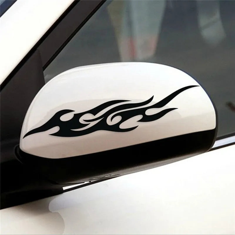 Fire pattern car sticker in reflective silver white, black, red, or reflective yellow, PET material, 18cmX8cm or 30cmX13cm.