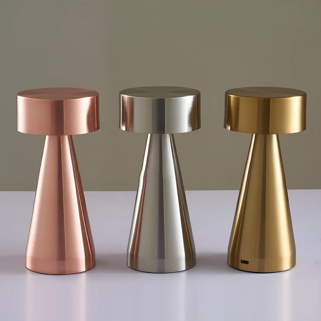 Rechargeable touch table lamp in gold, bronze or silver with three-colour dimming and charging cable