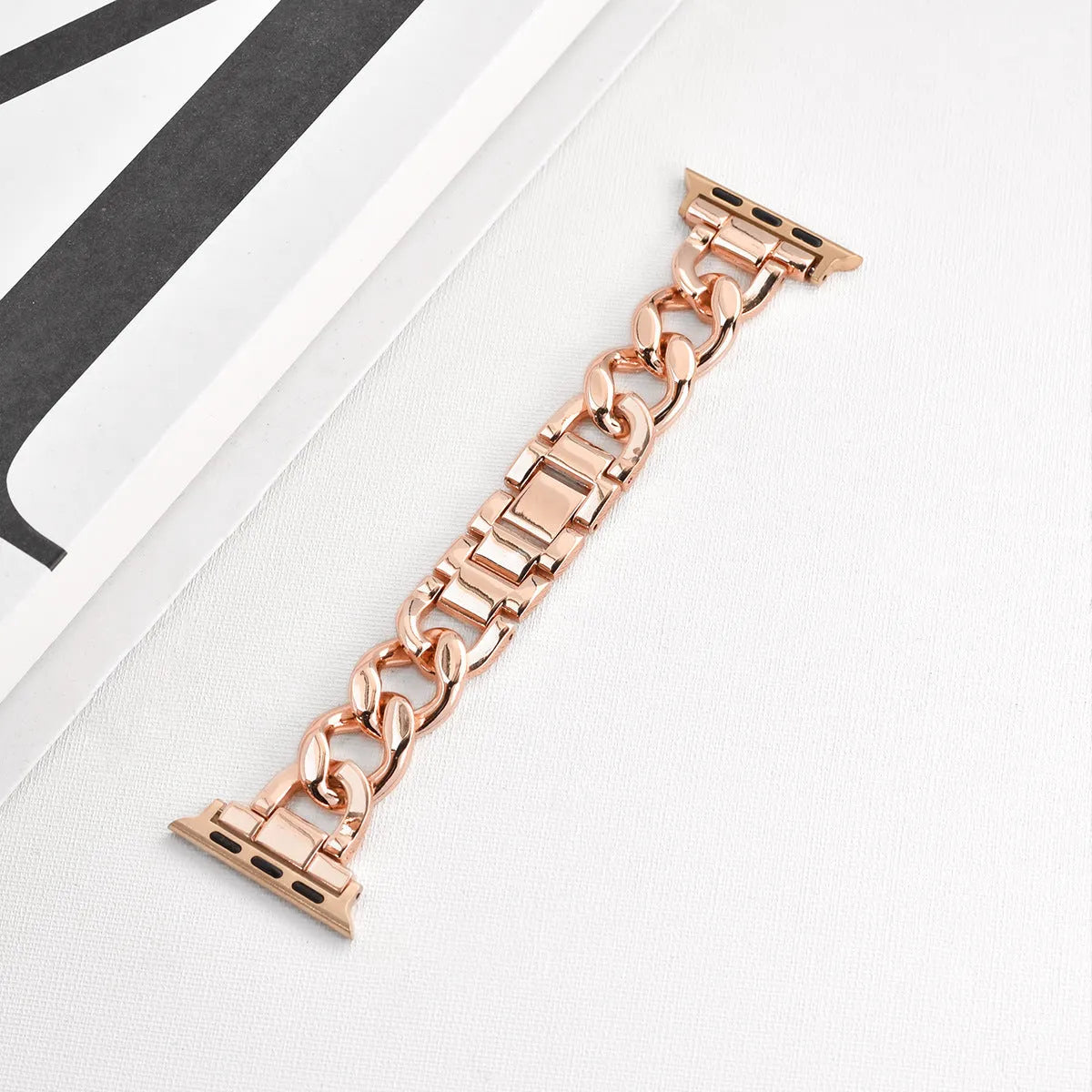 Metallic denim chain watch strap for Apple iPhone in silver, black, gold, rose gold, starlight colours