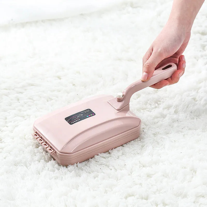 Electrostatic dusting brush vacuum attachment for hair removal on bed sheets, sofas, and carpets in blue