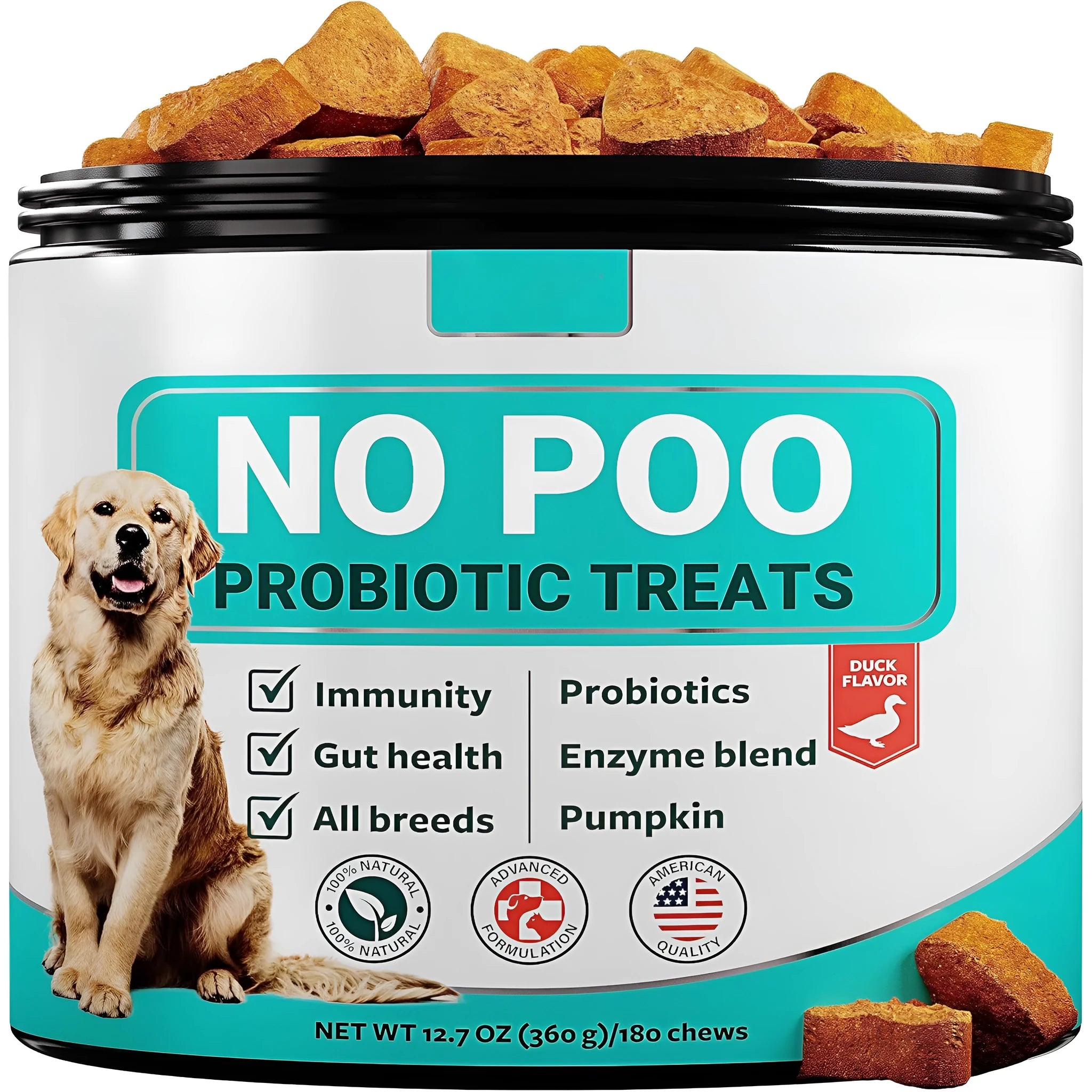 Pet probiotic chewable tablets for dogs in pumpkin flavour, 180 count pack for digestive health support