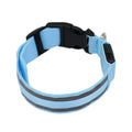 Anti-lost LED luminous dog collar in nylon webbing, XS to XL, battery or rechargeable, multiple colours