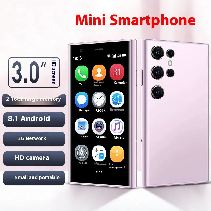 S23PRO & XS15 black mini smartphone with 3-inch screen shown front-on