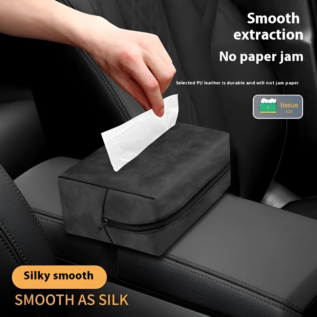 Plush suede car tissue box, hanging vehicle-mounted tissue bag, 18x12.5x9cm, in Beige, Black, Caramel Mocha, Gray or Wine Red