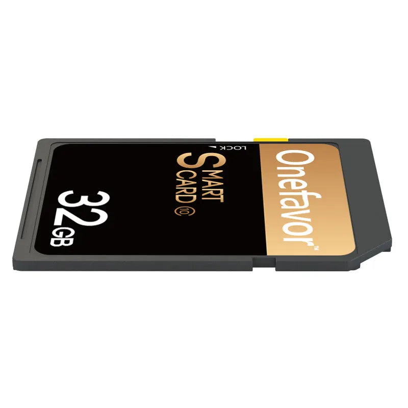 SD to PCMCIA adapter card with stainless steel housing next to a 32GB SDHC card for Mercedes-Benz vehicles