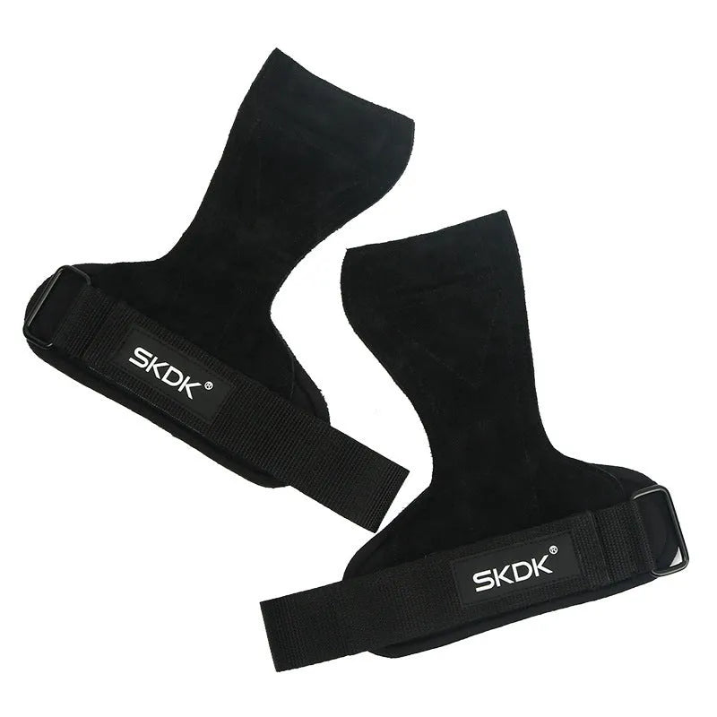 Cowhide weightlifting palm grip booster stripe in black on a gym floor