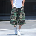 American retro workwear style camouflage shorts in loose-fit cropped design for summer wear