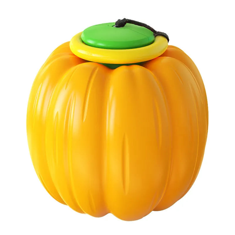 Green plastic pumpkin-shaped dog chew ball with squeaker for small dogs