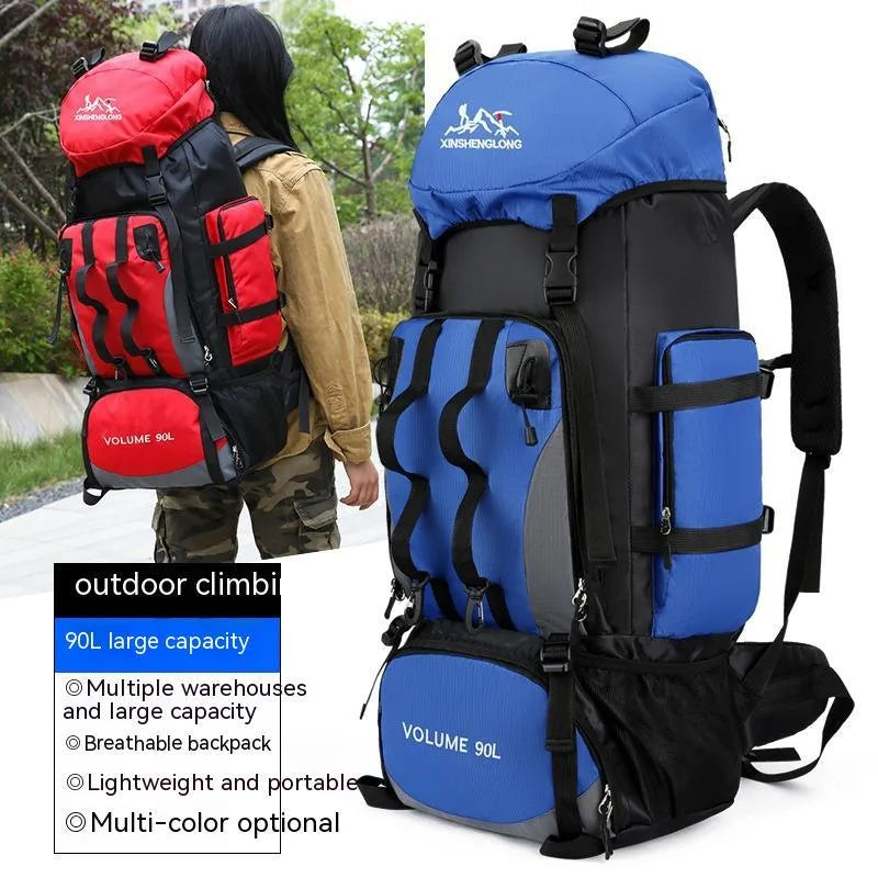 Men's hiking backpack in solid colour, water repellent nylon construction, available in black blue dark blue red
