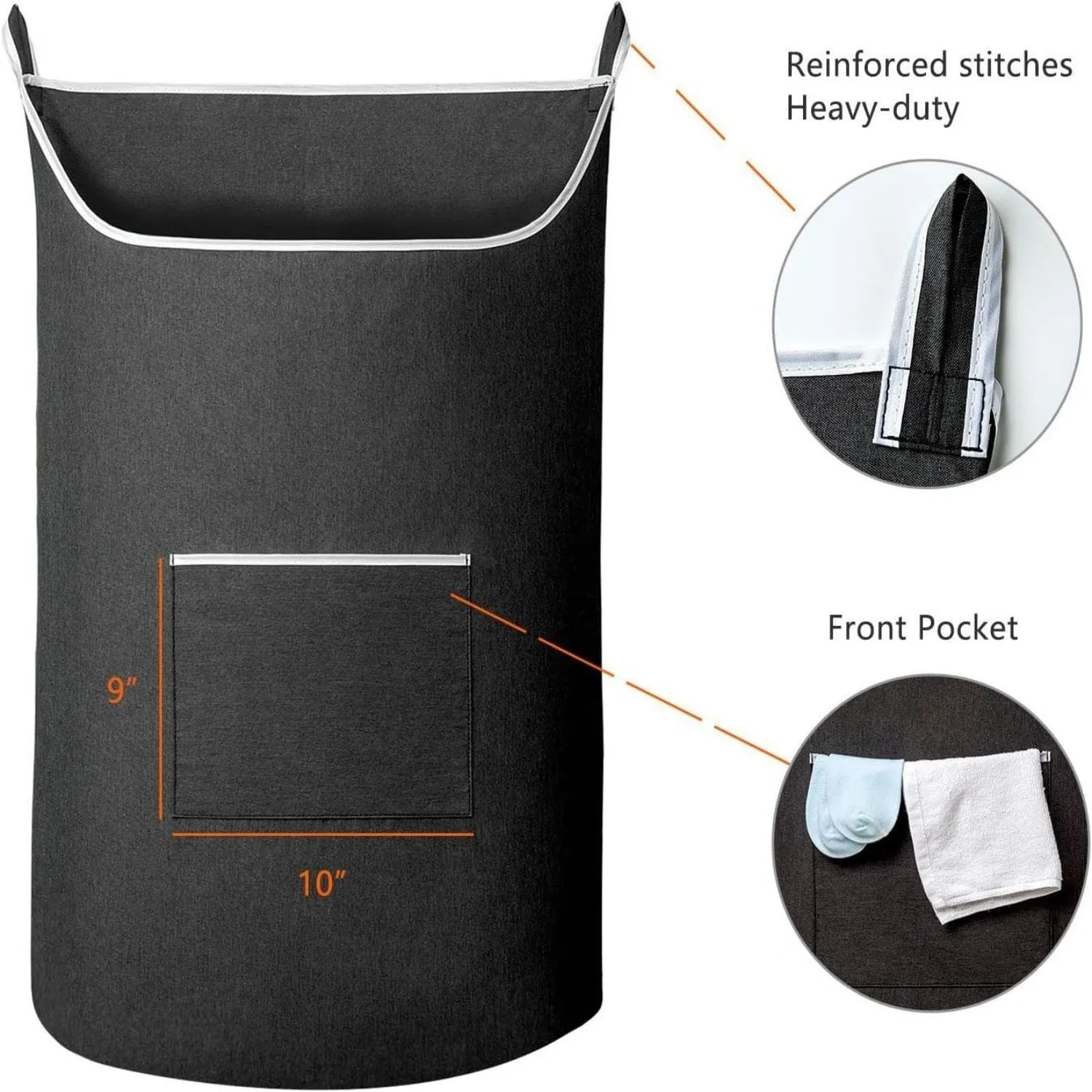 Large hanging laundry bag polyester black or gray behind door storage for dirty clothes with hook