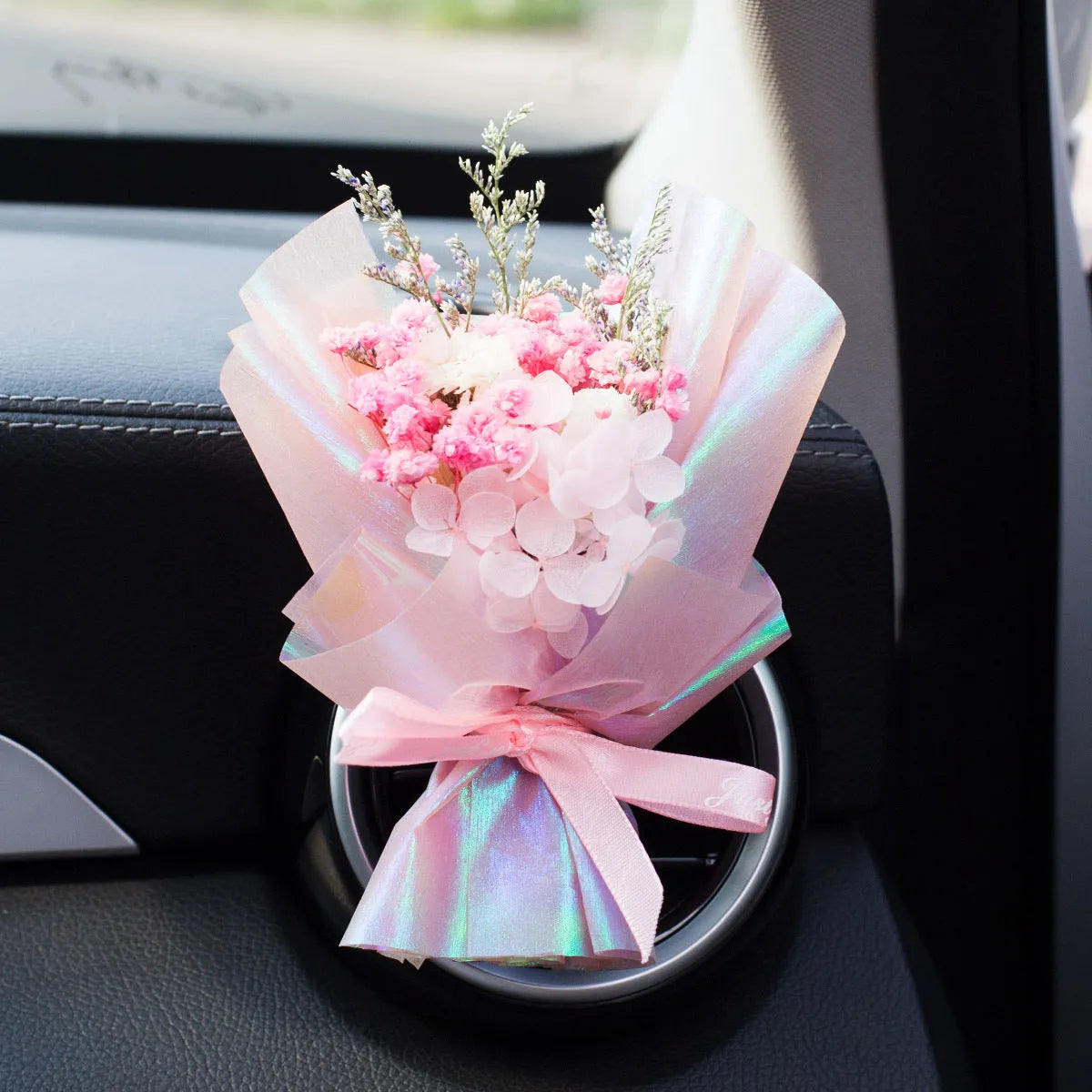Handmade dried flower car vent perfume with scented inserts in various colours