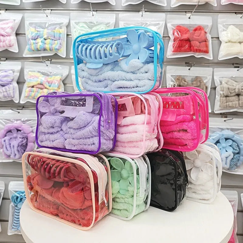 Bow washing face hair band 16-piece set with plaid pattern and wrist strap in 9 colour options