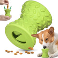 Blue natural rubber dog chew toy with hollow centre and treat leakage holes.