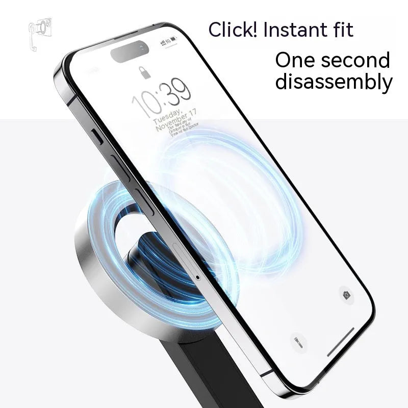 Magnetic mini selfie stick in black with Bluetooth remote and aluminium alloy tripod on a table