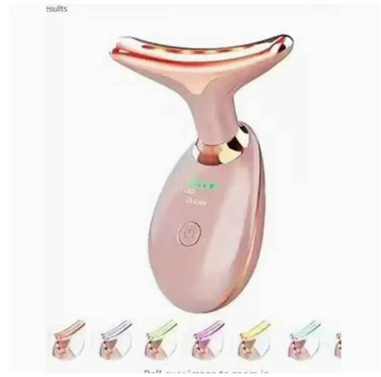 Black and silver EMS thermal neck lifting massager with LED lights for skin tightening and wrinkle reduction.