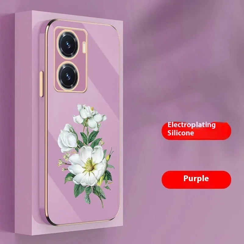 Electroplated phone case for Vivo Y series in pink with fall protection all-inclusive design for Y33s