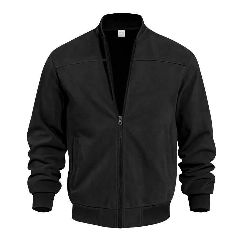 Men's plus-size suede jacket in Army Green with a front zipper and regular fit.