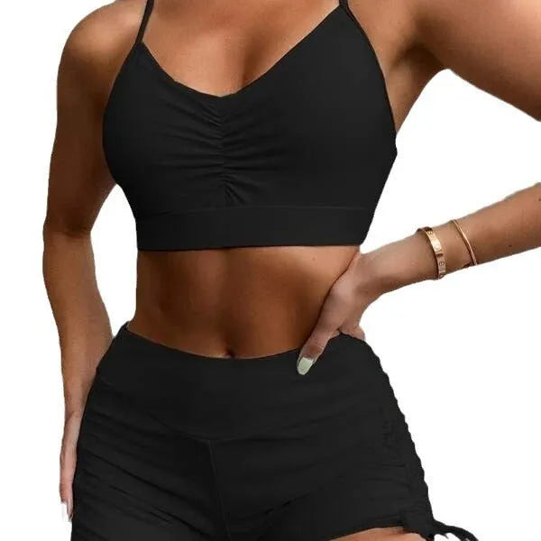 Women's solid colour high-waisted bikini set with a sleeveless top, shown in purple.